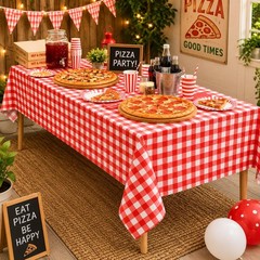 3pcs Red And White Checkered Tablecloth Decorations, Disposable Plastic Red