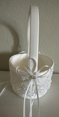 White Flower Girl Basket Satin with Bows Wedding