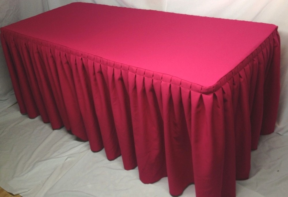6′ ft. Fitted Polyester Double Pleated Table Skirt Cover w/Top Topper Hot Pink