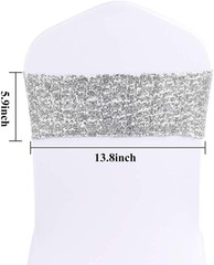 Sequin Spandex Chair Sash 50 Pcs Silver Sashes Chairs Stretch Bands Sparkling