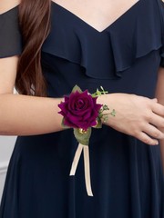 Wrist Corsage and Boutonniere Set, Velvet Purple Roses Corsage, Men Boutonnie…