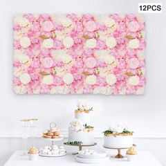 12PCS Artificial 3D Flower Wall Panel Wedding Backdrop Wall Decor Pink 15*15in
