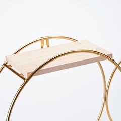 Gold Natural 2 Tier Round Metal Wood Geometric Floating Shelf Decorations