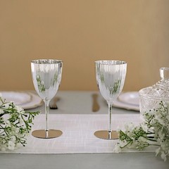 6 pcs Silver Premium Metallic Plastic 8 oz Wine Glasses Party Events Disposable