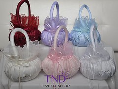 WEDDING CEREMONY SATIN FLOWER GIRL BASKET WITH EMBROIDERED FLOWERS & RHINESTONES