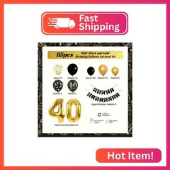 115pcs 40th Birthday Balloon Arch with Black Gold Balloon Garland happy Birthday