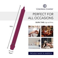 Colonial Candle Unscented Taper Candles, Mulberry, 10-inch, 12-Pack