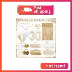 30th Birthday Decorations for Her, Gold Happy 30th Birthday Decorations White an