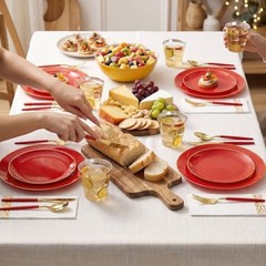 3PCS Plastic Dinnerware Set and Gold Rim Disposable Plates for Party – 50 Red