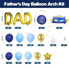 Father’s Day Balloon Arch, Navy Blue Metallic Gold Light Blue Balloon Garland