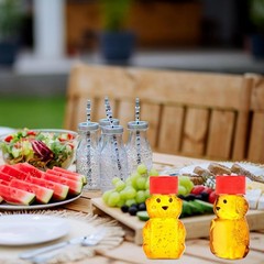 Patelai 96 Pcs 2 oz Plastic Honey Bear Bottle Shape Clear Red
