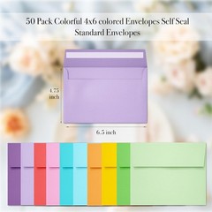 50 pack 4×6 envelopes,4×6 colored envelopes for invitations, inches