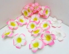 50 Pcs x 2.7″ Artificial Flower Foam Pink with Yellow Plumeria Heads for Weeding