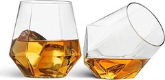 Plastic Stemless Wine Glasses 32 Pack – Diamond Shaped Unbreakable Clear