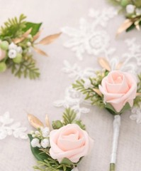 Ling’s Moment Artificial Pink Rose Wedding Bouquets w/ Greenery, 10 Pack