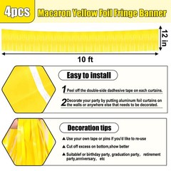 4 Pack 10 Feet Yellow Foil Fringe Garland Metallic Tinsel Streamers Banner Wa…