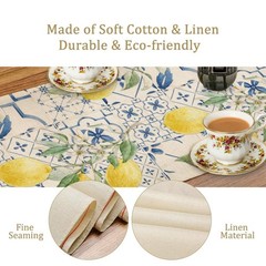 Lemon Table Runner Watercolor Fruits Green Leaves Pattern 13x70in, Lemon-6