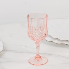 TRANSPARENT BLUSH 6 Plastic 8 oz Crystal Cut Goblets WINE GLASSES Party Events