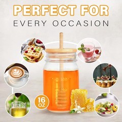 16oz Glass Honey Jar with Dippers Stick Set,Honey Pot honey jar 1pcs