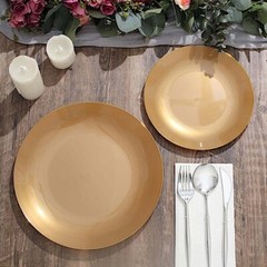 GOLD 10 Glossy 8″ Round Plastic Salad PLATES Gold Rim Party Events Decorations
