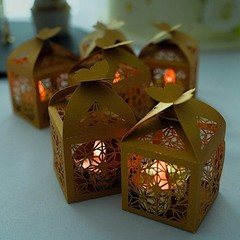 GOLD 25 Lacer Cut Lace Design FAVOR BOXES with Butterfly Top Party Decorations