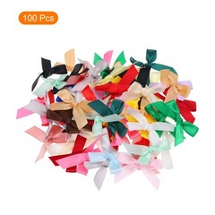 100Pcs Mini Ribbon Bow 1.8 inch Mini Fabric Satin Ribbon Multicolor