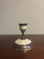 Vintage Stick Candle Holder Brass Mother of Pearl Inlay 3″ High ~ Made In India