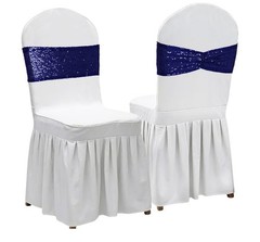 Navy Blue Sequin Chair Sash 14x6in Sparkling Glitter Stretch Wedding Decor