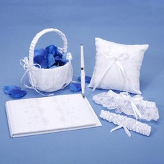 Victoria Lynn Deluxe White and Pearl Accent Wedding Bridal Guest Book 5 Piece