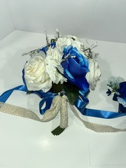 10″ White & Blue Prom + Wedding Artificial Flowers bouquet free shipping