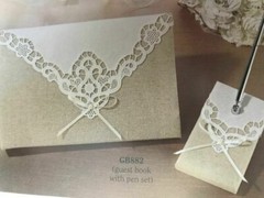 Guest Book and Pen Set, Lillian Rose Country Lace, White and Ivory