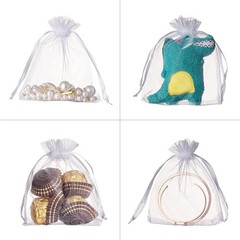 100PCS Premium Sheer Organza Bags, White Wedding Favor Bags with Drawstring, 4×6