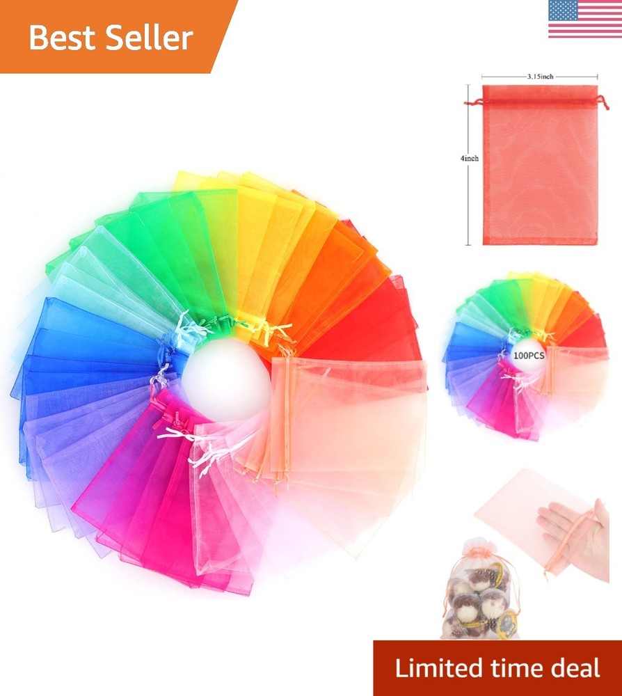 Durable Assorted Organza Drawstring Bags – 100 Pack, Perfect for Jewelry & Candy
