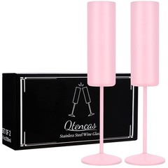 Qtencas 2 Pack Stainless Steel Champagne Glasses, 6oz Unbreakable Stemmed Cha…