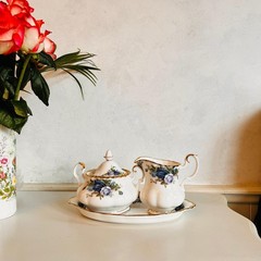 Royal Albert Moonlight Rose Sugar Bowl, Creamer & Tray: Bone China Trio