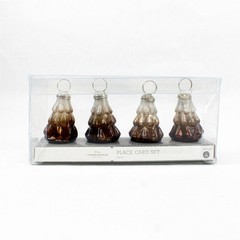 Set of 4 Threshold Brown and White Glass Christmas Tree Place Card Holders