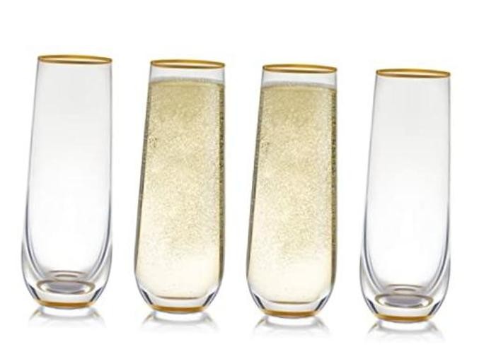 Stemless Champagne Flute Glass Set Of 4 With Gold Rim And Base – Mimosa Glass