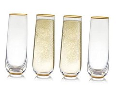 Stemless Champagne Flute Glass Set Of 4 With Gold Rim And Base – Mimosa Glass