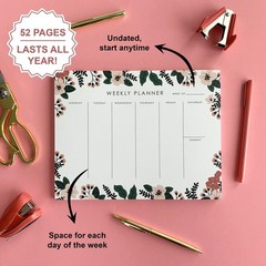 Weekly Planner Notepad – 9×7” inches, 52 tear off sheets – Undated Desk Pl