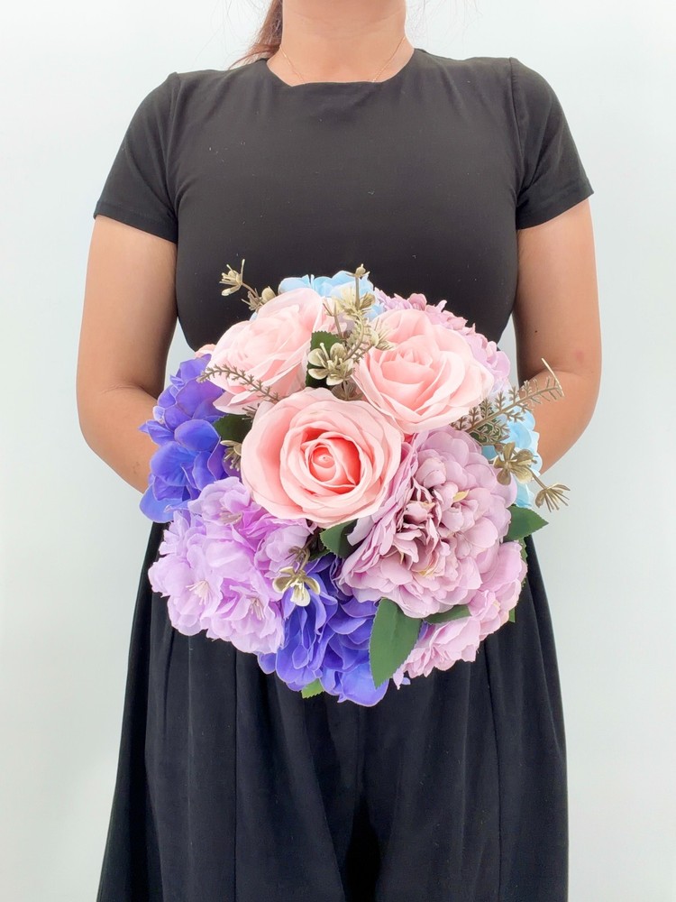 Pink Lavender Blue Bridal Bouquet, Pastel Wedding Flowers, Bouquet, Silk Flower