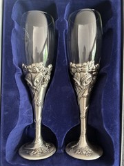 Vintage Royal Limited Wedding Bell Champagne Flutes 9.5” Tall, Original Box