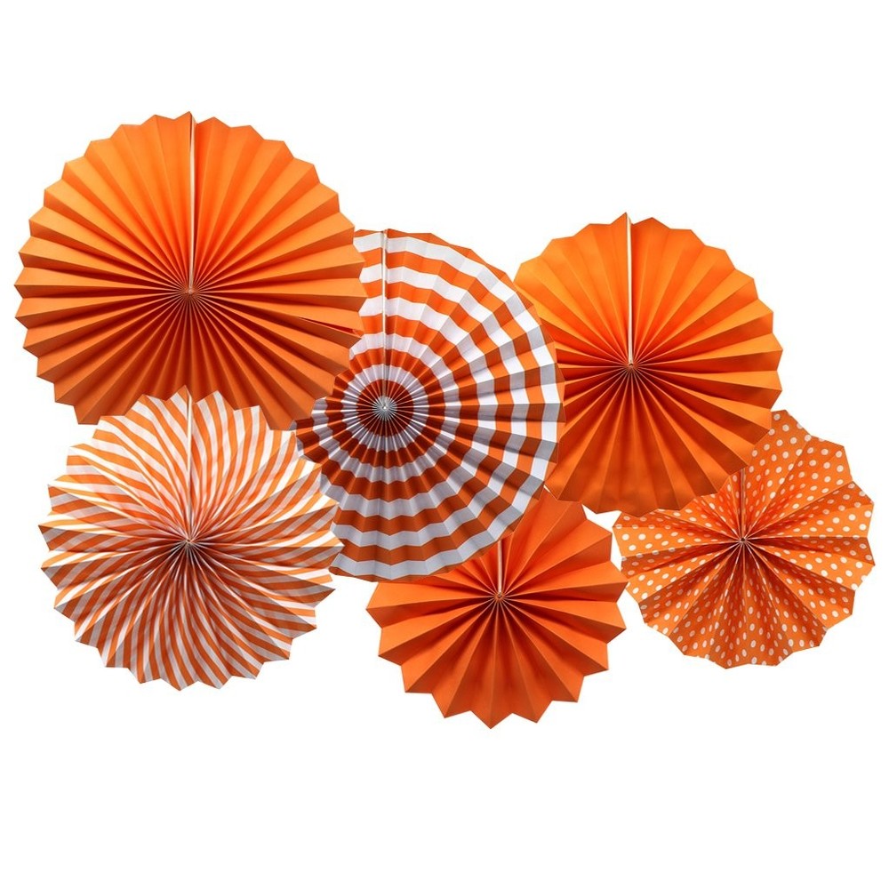 Party Hanging Paper Fans Set, Orange Round Pattern Variety Pack,