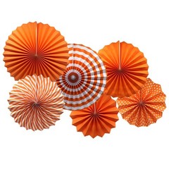 Party Hanging Paper Fans Set, Orange Round Pattern Variety Pack,