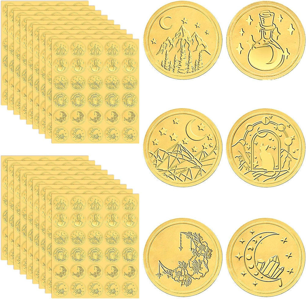 540 Pcs Wedding Gold Wax Seals Stickers Embossed Envelope Gold Foil Self Adhesiv