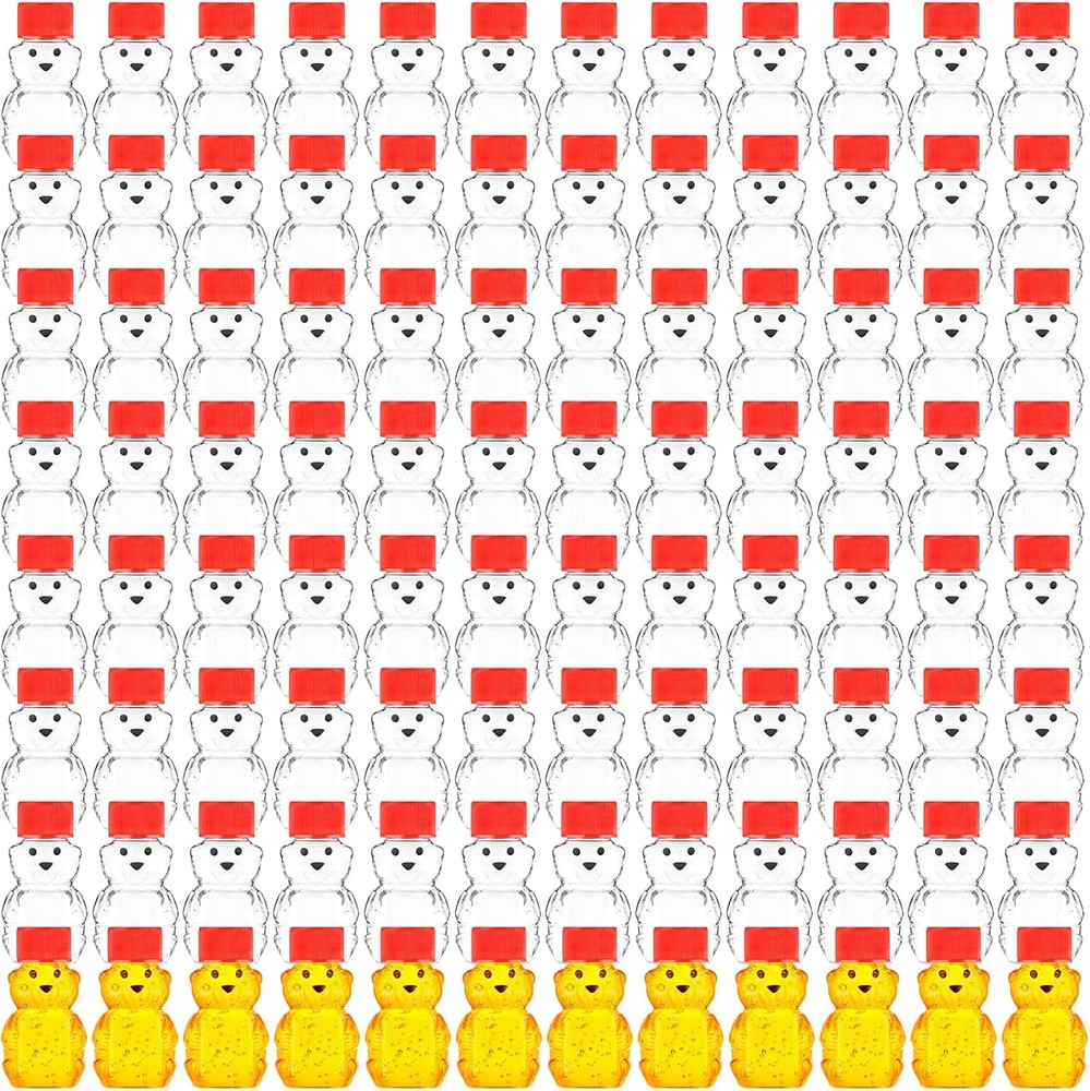 Patelai 96 Pcs 2 oz Plastic Honey Bear Bottle Shape Clear Red