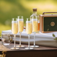 Hanjue Champagne Glasses Set of 2, Clear Flutes 7 Oz 7 Ounces, Gold