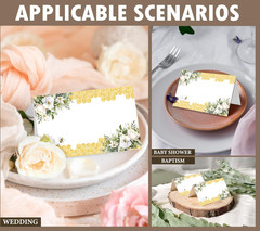 Floral Place Cards, Honeycomb Seat Cards for Table Setting, Pack of 25 Half-Fold