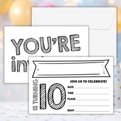 10th Birthday Invitations, 25 Double-Sided Invitation Cards with 25 Envelopes…