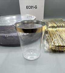 180pcs Tablesetting Clear Plastic Plates with Gold Trim Setting for 30 Guests