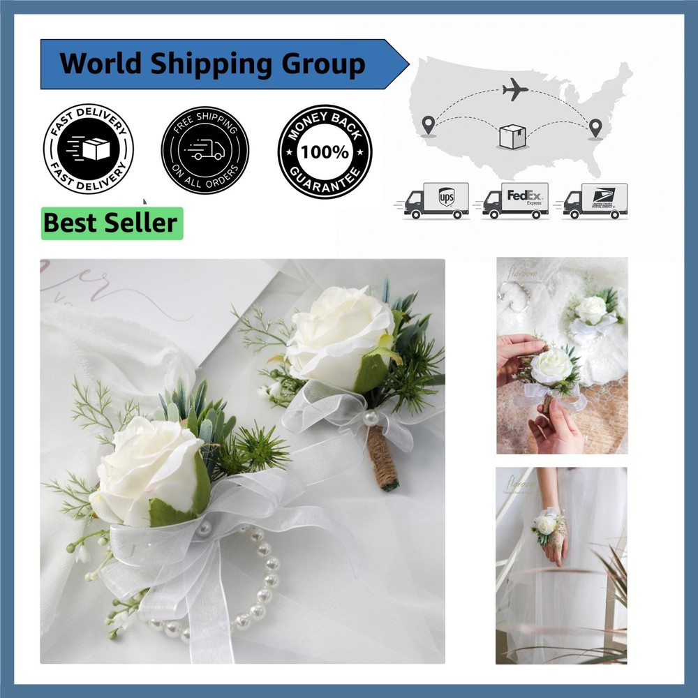 Handcrafted Ivory Rose Wrist Corsage and Boutonniere Set for Special Occasions